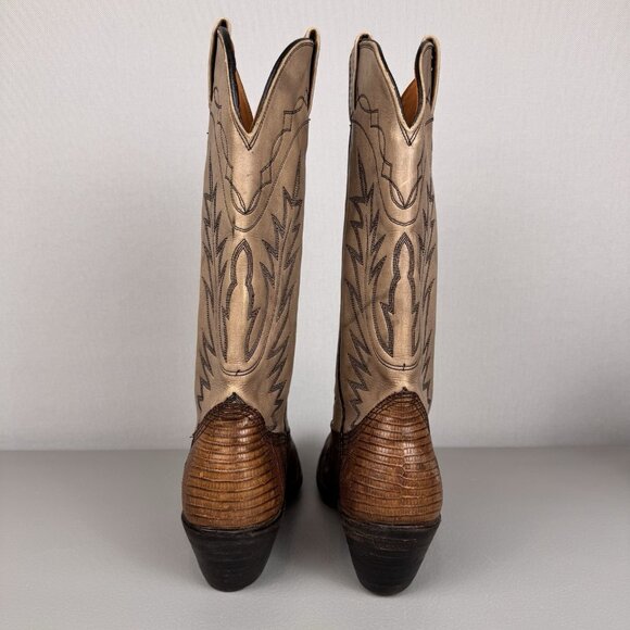 Nocona Boots Mens 8 D Brown/Beige Cowboy Western Leather Lizard Pull On Mid Calf - Picture 4 of 13